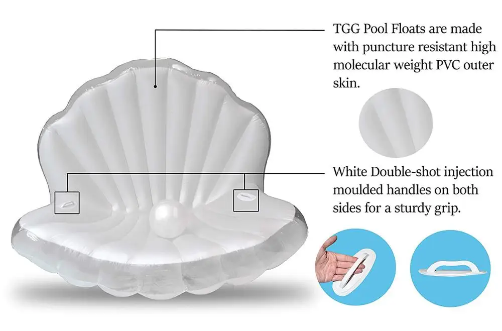 Colossal Русалка Морская раковина жемчуг Белый Раскладушка надувной плавающий ряд ПВХ для бассейна, погружаемый в воду гребешок матрас с ручками