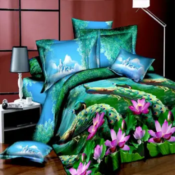 

Home Textiles 3D Bedclothes "Peacock Flower" 4PCS Bedding Sets King Or Queen