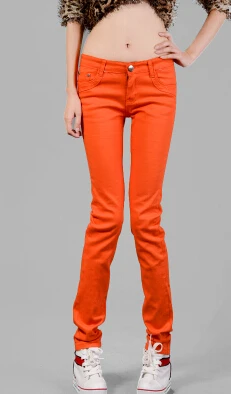 Весна Хлопковые джинсы Женская обувь, большой размер узкие обтягивающие штаны ярких цветов многоцветные штаны - Цвет: Оранжевый