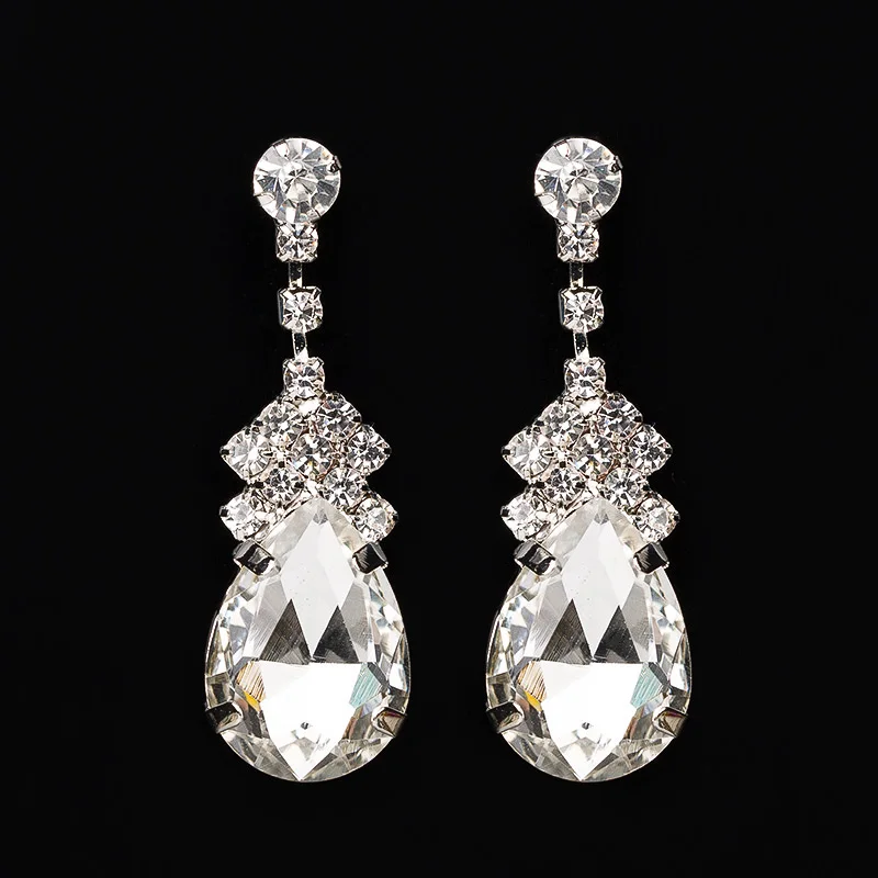 Luxury Wedding Earrings Rhodium Plated Cubic Zirconia Diamond Bridal Long Earrings