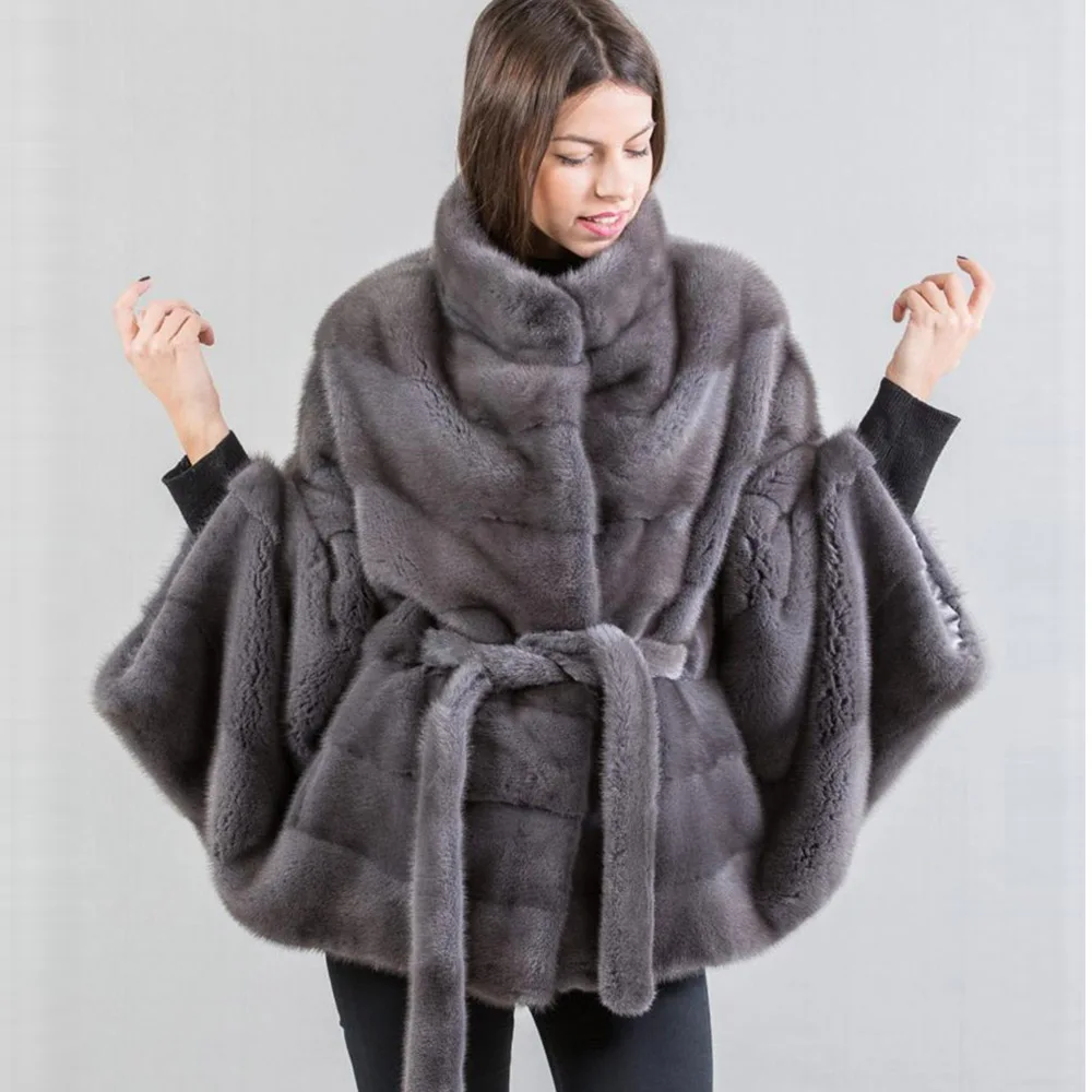 

Real Mink Fur Coats With Stand Collar/Belt Genuine Belt New Autumn Winter Warm Slim Jackets Especially Customized Women Overcoat