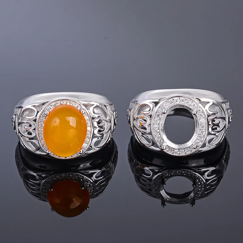 MeiBaPJ 9*11 Real Natural Chalcedony Gemstone Men Ring or Empty Support 925 Sterling Silver Fine Wedding Jewelry | Украшения и