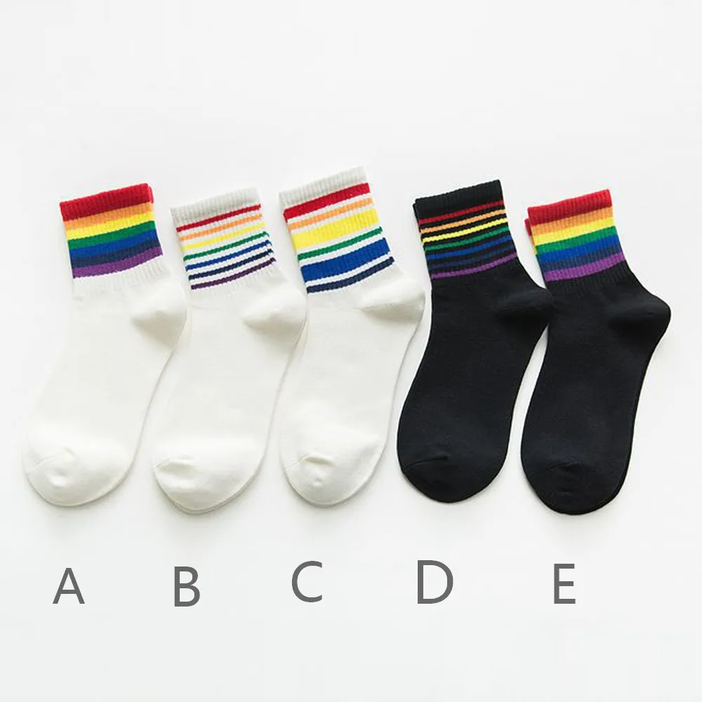 

korean style women socks New Unisex Cotton Rainbow Striped Socks Xmas Fashion socks Chrismas calcetines mujer
