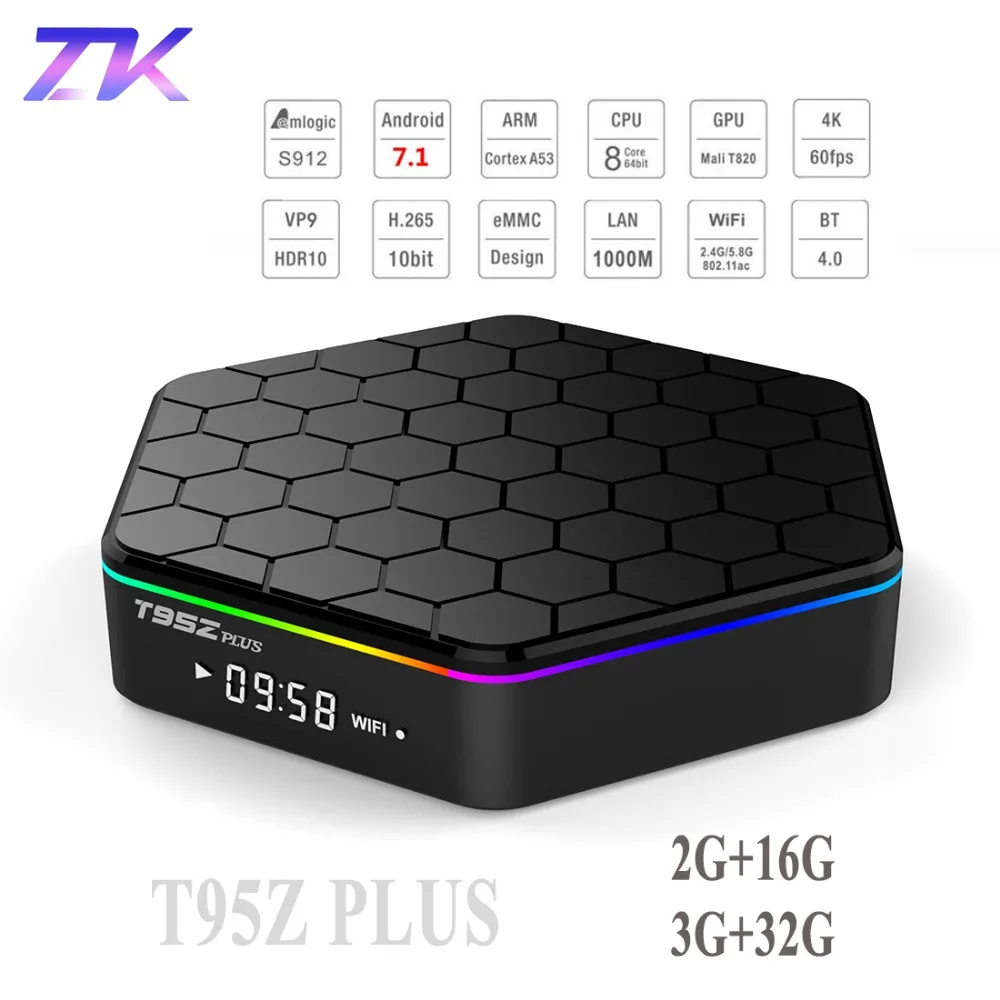 

ZKMAGIC T95Z Plus Smart Andorid 7.1 TV BOX 2GB 16GB 3GB 32GB Amlogic S912 Octa Core 2.4G/5GHz WiFi BT4.0 4K Media Player Box TV