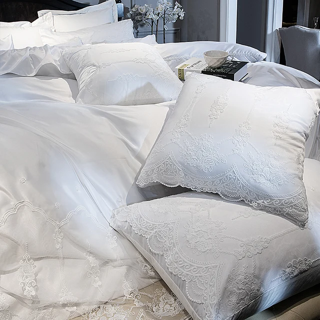 Online Shop Girls white princess lace bedding set queen king size ... Online Shop Girls white princess lace bedding set queen king size ...