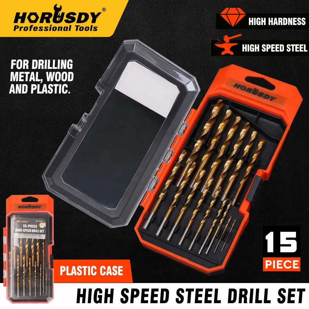 

HORUSDY 15pcs Screw Extractor Drill Bit Titanium Coated Drill Bit Set Woodworking Metal Plastic Cutting For Dremel Rotary Tools