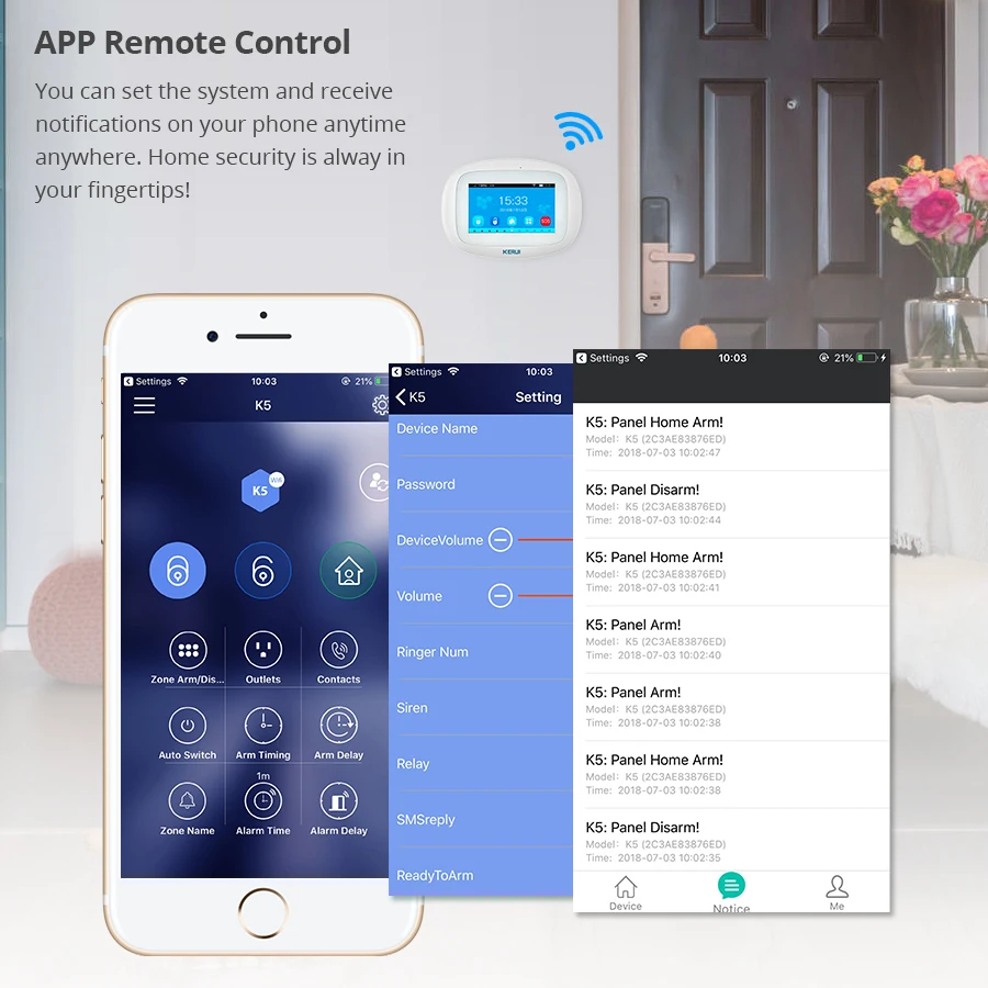 KERUI K52 GSM Wifi приложение управления Alarma костюмы для домашней безопасности 4,3 дюймов TFT цвет беспроводной охранной Seguridad сигнализация