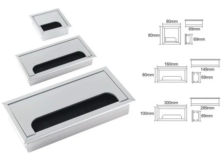 UKE for Computer Desk office desk 80mm,160mm long Aluminum Grommet Cable Box Square Metal Grommet Cable Hole Cove 2