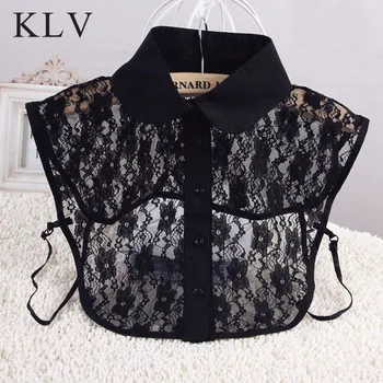 

KLV Fashion New Women Pure Color Lace Short Detachable Lapel Choker Necklace Shirt Fake