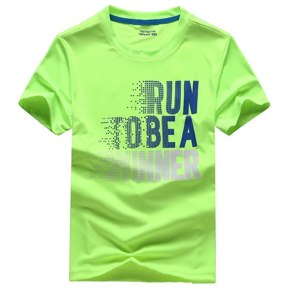 Быстросохнущая футболка для мальчиков; летние детские спортивные топы; одежда для детей-подростков; футболка для бега для маленьких мальчиков; одежда с короткими рукавами - Цвет: green 309209