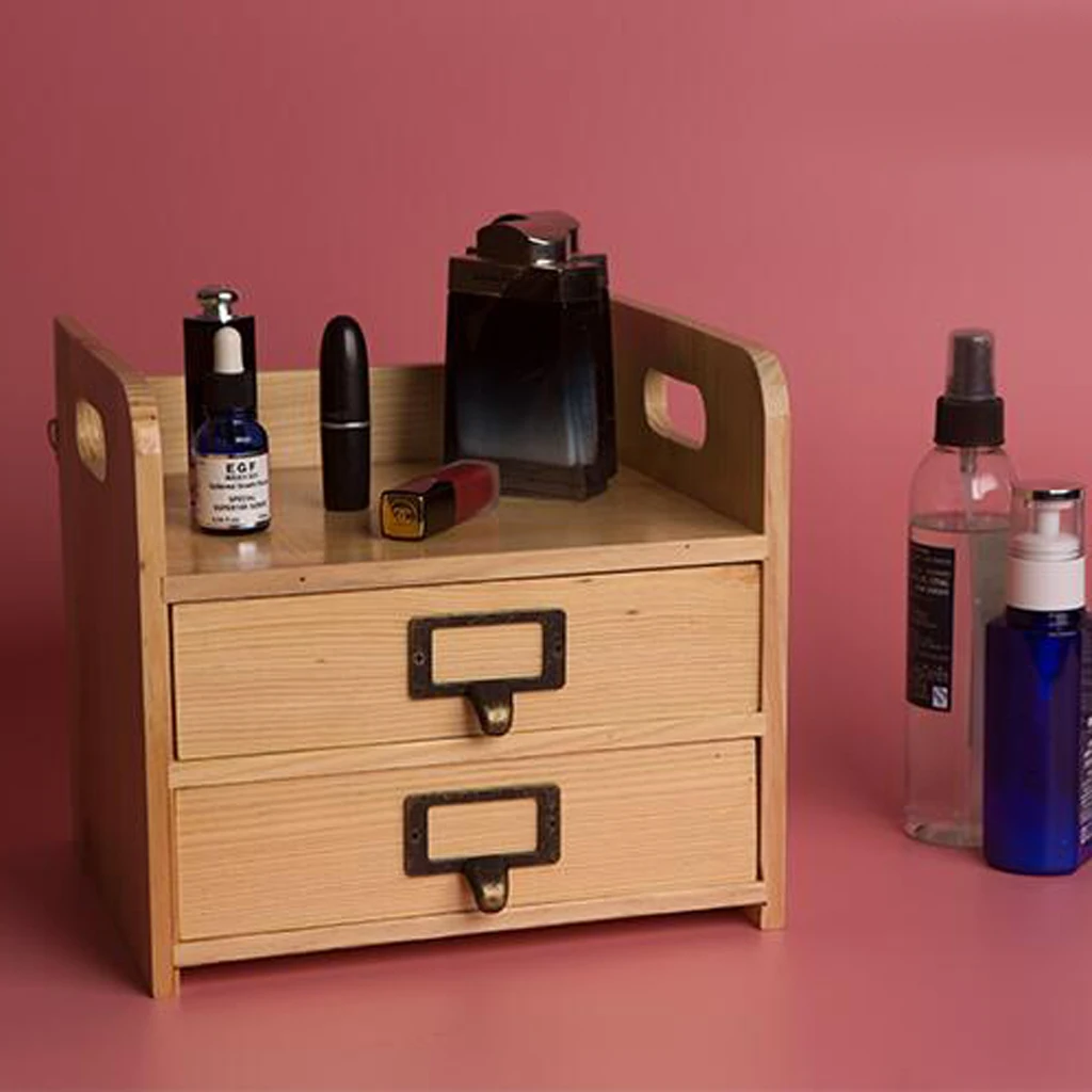 Vintage Wooden Drawer Organizer Retro Wood Cosmetic Jewelry Storage Box Office Desk Organizer Tools