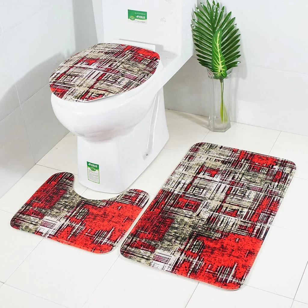 

European Style 3pcs Carpet Soft Multicolor Design Pattern Bathroom Bath Mat Floor Rug Carpet With Non Slip Back Bathroom Carpet