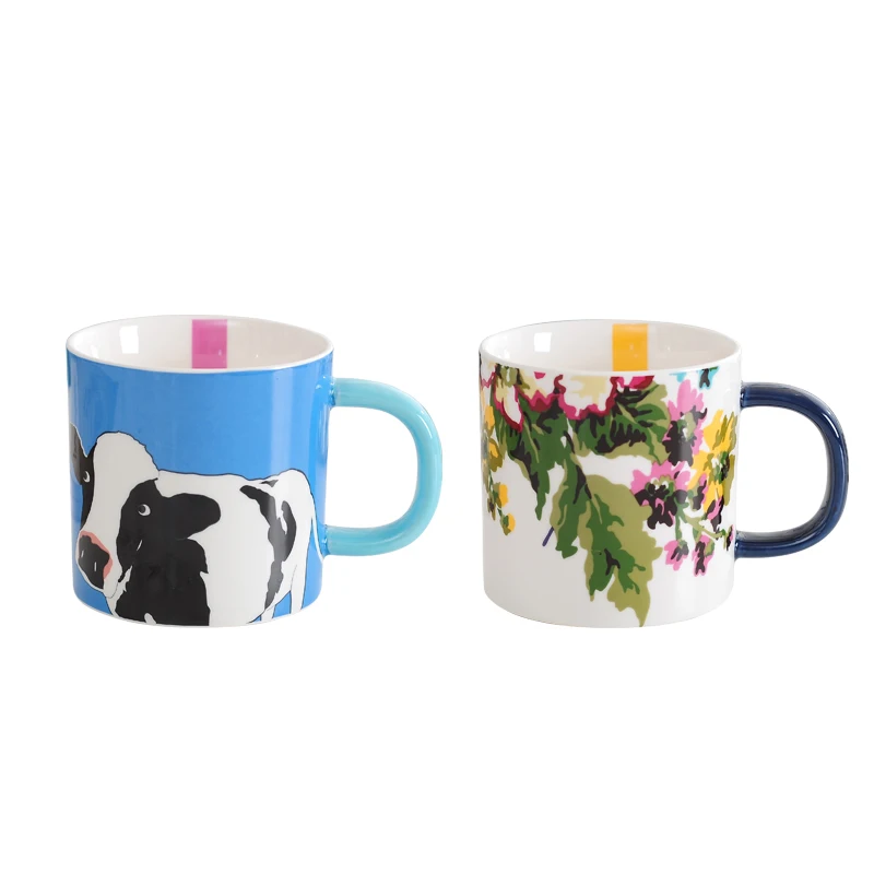 Британская креативная ручная роспись костяного фарфора Керамическая Кружка Кофейные чашки с животными, милые кролики, лиса, корова, попугай, собака, петух