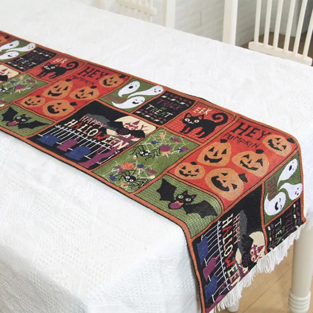 

Halloween Table Runner Funny Pumpkin Pattern Tablecloth Table Cloth Background Decoration Festival Party Decor Flag