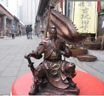 

free shipping China Red Bronze craftwork famous Sit banner Guan Gong Hold Sword warrior statue