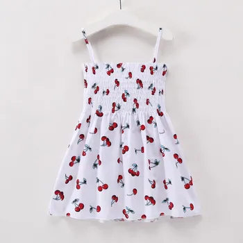 

2020 Summer New Baby Clothes Bebe Baby Ruched Party Dresses Girl Cherry Fruit Printed Cool Kid Costume Causal Loose Cute Dress
