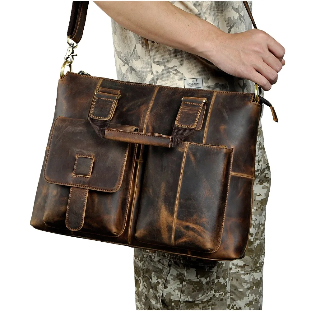 Мужской кожаный дизайнерский антикварный Ретро деловой портфель для путешествий 1" чехол для ноутбука сумка-портфель сумка-мессенджер B260-d