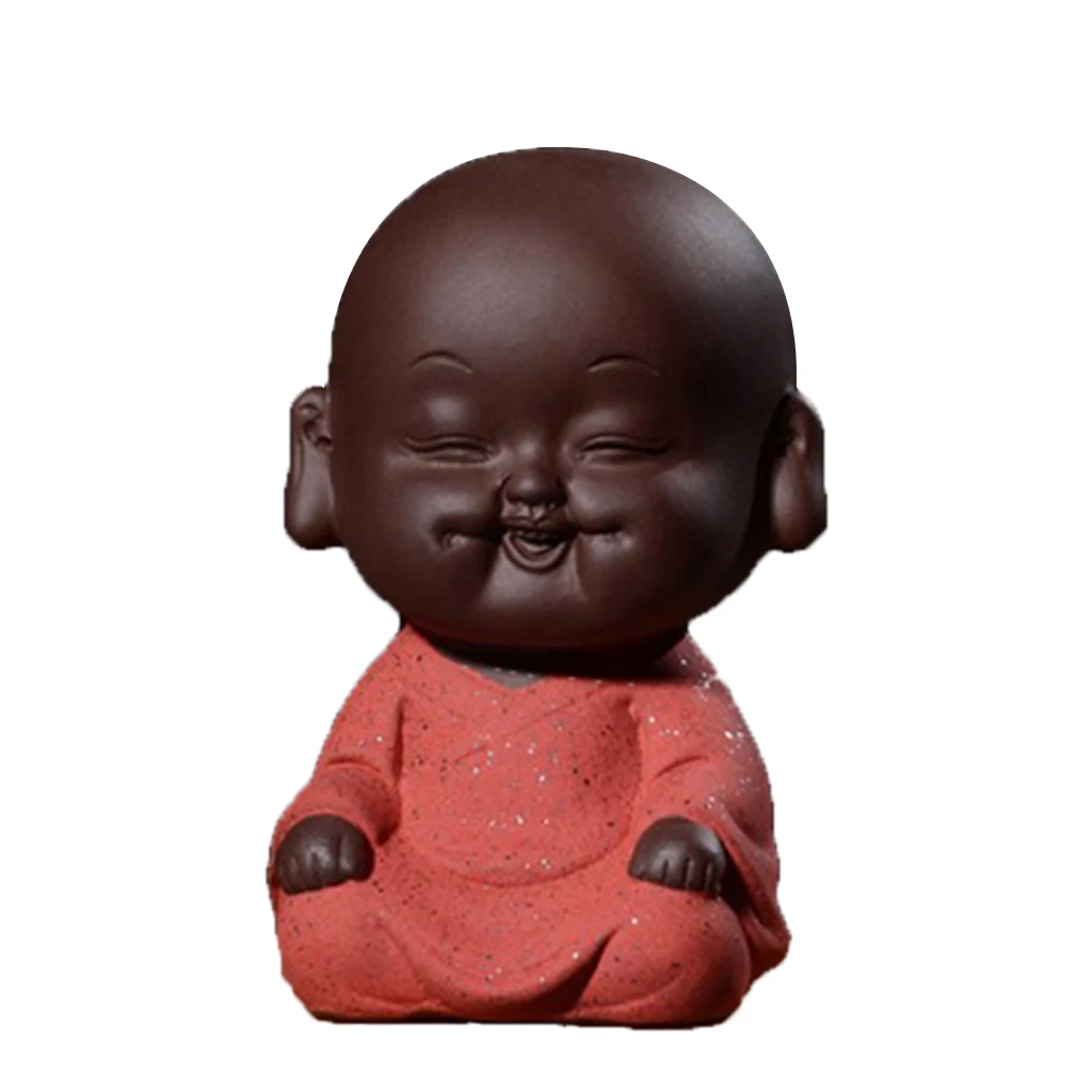 Amagogo Mini Ceramic Buddha Statue Monk Tea Pet for Zen Garden Sand Meditation Home Office Table Decoration