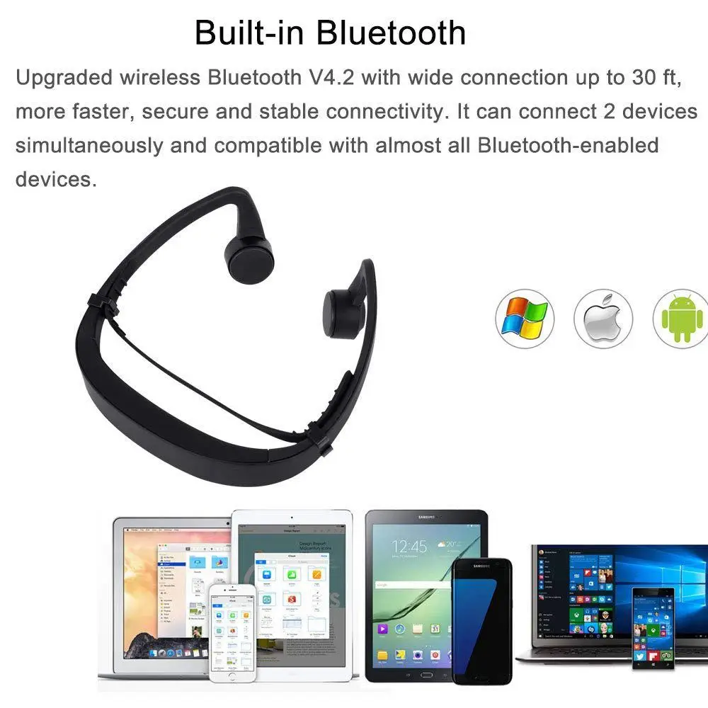 Bone Conduction Headphones Wireless Bluetooth Headset Sport Gym Waterproof Earphones Built in Mic for iPhone X 8 8plus 7 7plu