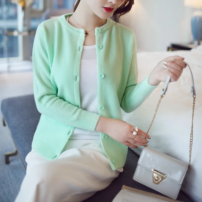 

MLXSLKY Short knit cardigan new spring Korean simple shawl solid color loose sweater coat female womens knit cardigan