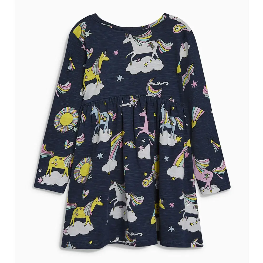 

Littlemandy Girls Dress Rainbow Unicorn Print Long Sleeve 2018 Brand Autumn Party Dresses Princess Children Baby Girls Clothes