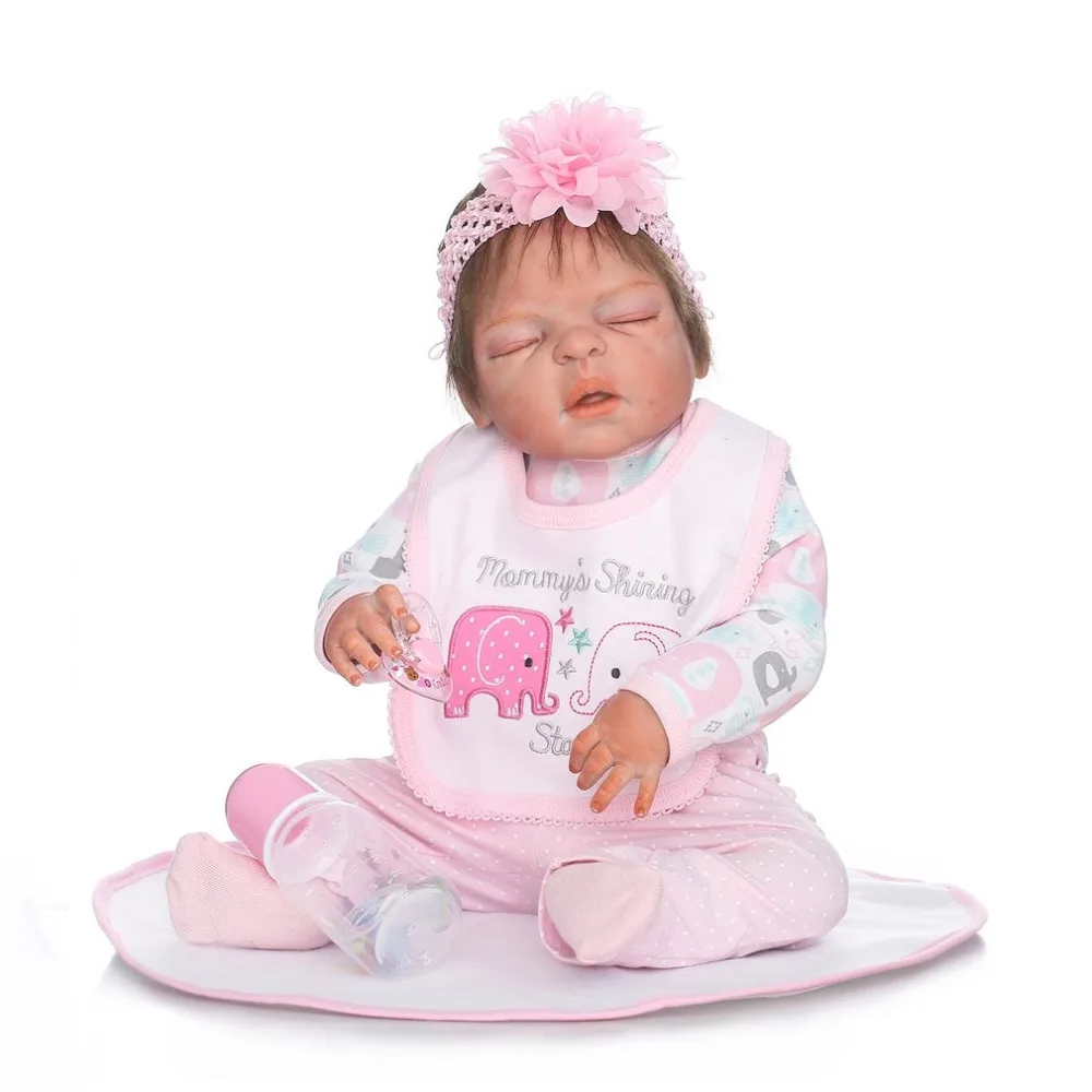 

NPK 22 Inch Reborn Baby Doll Toy Full Body Silicone Lifelike Sleeping Newborn Doll Toys For Girls Touch Soft Birthday Gift Doll