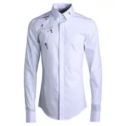 Новые Классические оригинальной вышивкой Мужская рубашка модная одежда с длинным рукавом белые рубашки мужские high end твердая