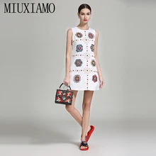 MIUXIMAO, высокое качество, весна и лето, роскошное платье, новейшие бриллианты, стерео цветок, повседневное, элегантное платье для женщин, Vestido
