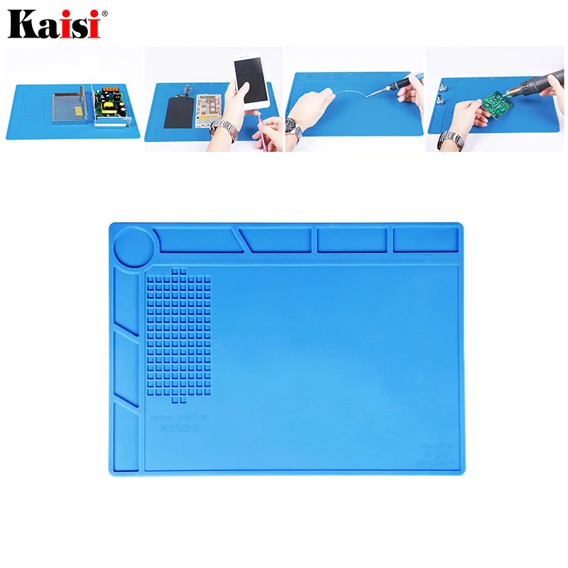 S-130 35x25cm Heat Insulation Silicone Pad Desk Mat Maintenance Platform BGA Soldering Repair Station with Screw Location Mat