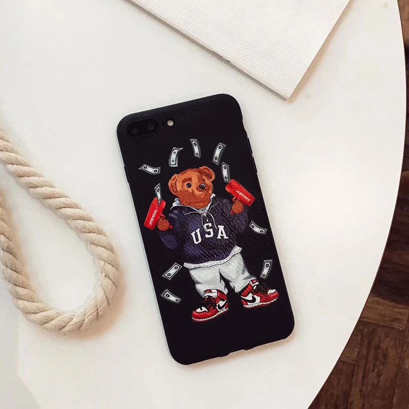 

Q UNCLE Skin Texture Cover Case for iPhone 6 Plus 7 7plus 8 8plus X XR XS MAX 10 Cute Bear Soft Silicon Phone Coque