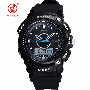 

OHSEN 30m Swim Army Mens Sport Watch Quartz Digital Watch Alarm Date Day Stopwatch Relogio Rubber Band Wristwatches Hombre Clock