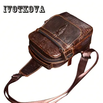 

IVOTKOVA Genuine Leather Men's bags Chest Pack Men Chest Crossbody Bags Small Male Messenger Bag men's Shoulder Bag Men leather