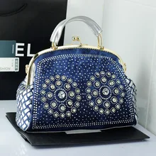 Осенние новые женские джинсовые сумки Тканый Плетеный Дамский клатч с бриллиантами модные сумки на плечо A044