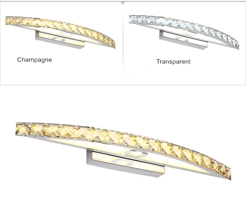 10 Вт 15 Вт Водонепроницаемый светодиодный Ванная комната косметическое зеркало с украшением в виде кристаллов настенный светильник зеркало светильник из нержавеющей стали бра в помещении с украшением в виде кристаллов зеркальный настенный светильник 44/54 см