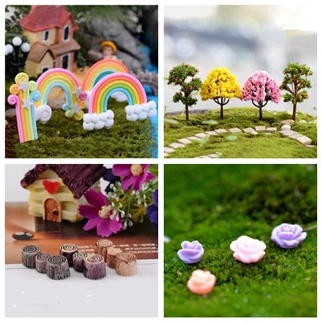 Mini Tree Stump Garden Miniatures Tree Flower Rainbow Micro Landscape Crafts Fairy Home Decoration