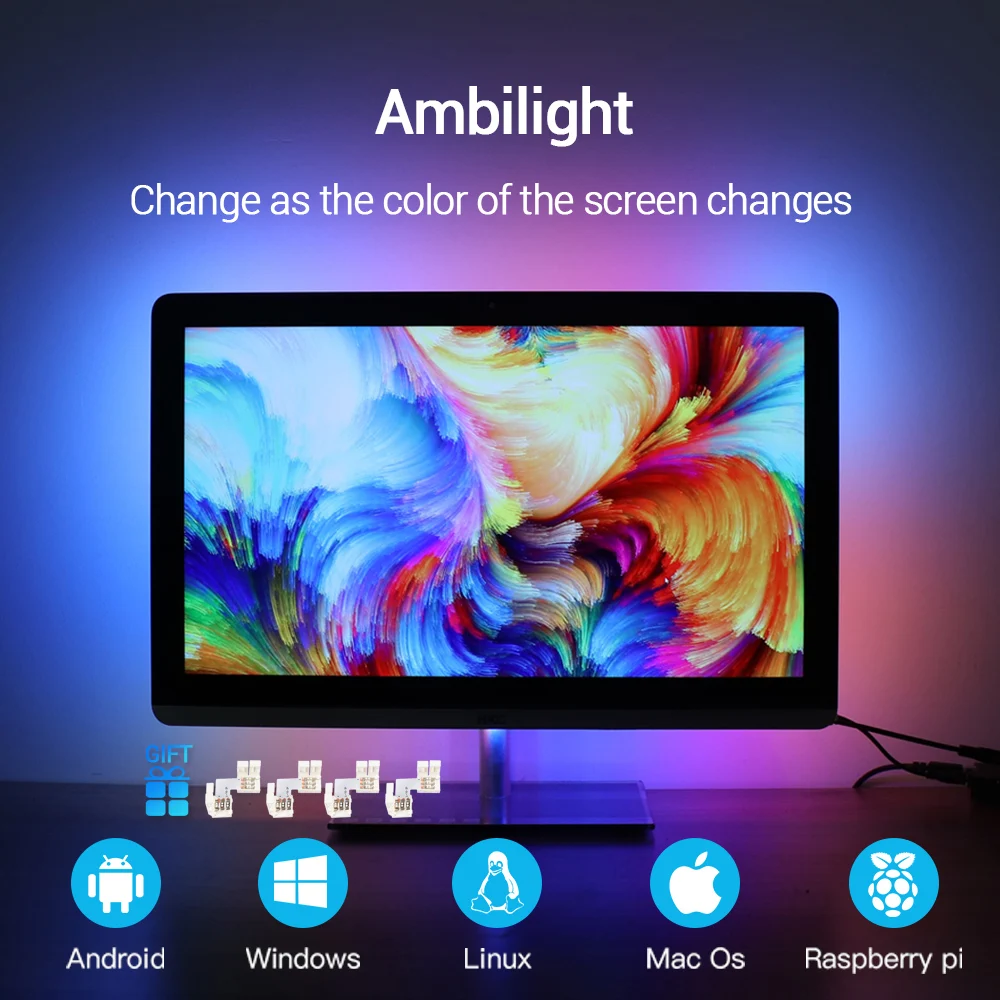 Hágalo usted mismo Ambilight TV USB WS2812B LED Tira Cinta Luz de fondo de pantalla de computadora piezas sueño