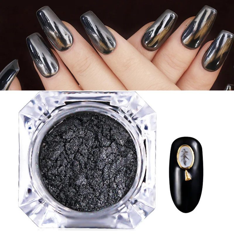

1g Black Magic Mirror Powder Nail Art Glitters Shiny Powder Chrome Pigment Dust Manicure UV Gel Polish Decorations Accessory New