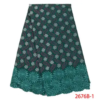 

High Quality Newest Nigerian Polish Cotton Lace Blue Embroidery Swiss Voile Lace In Dubai QF2676B-1