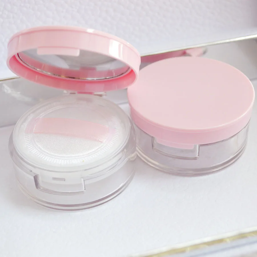 10pcs empty loose powder jar with sifter mirror Cosmetic plastic powder