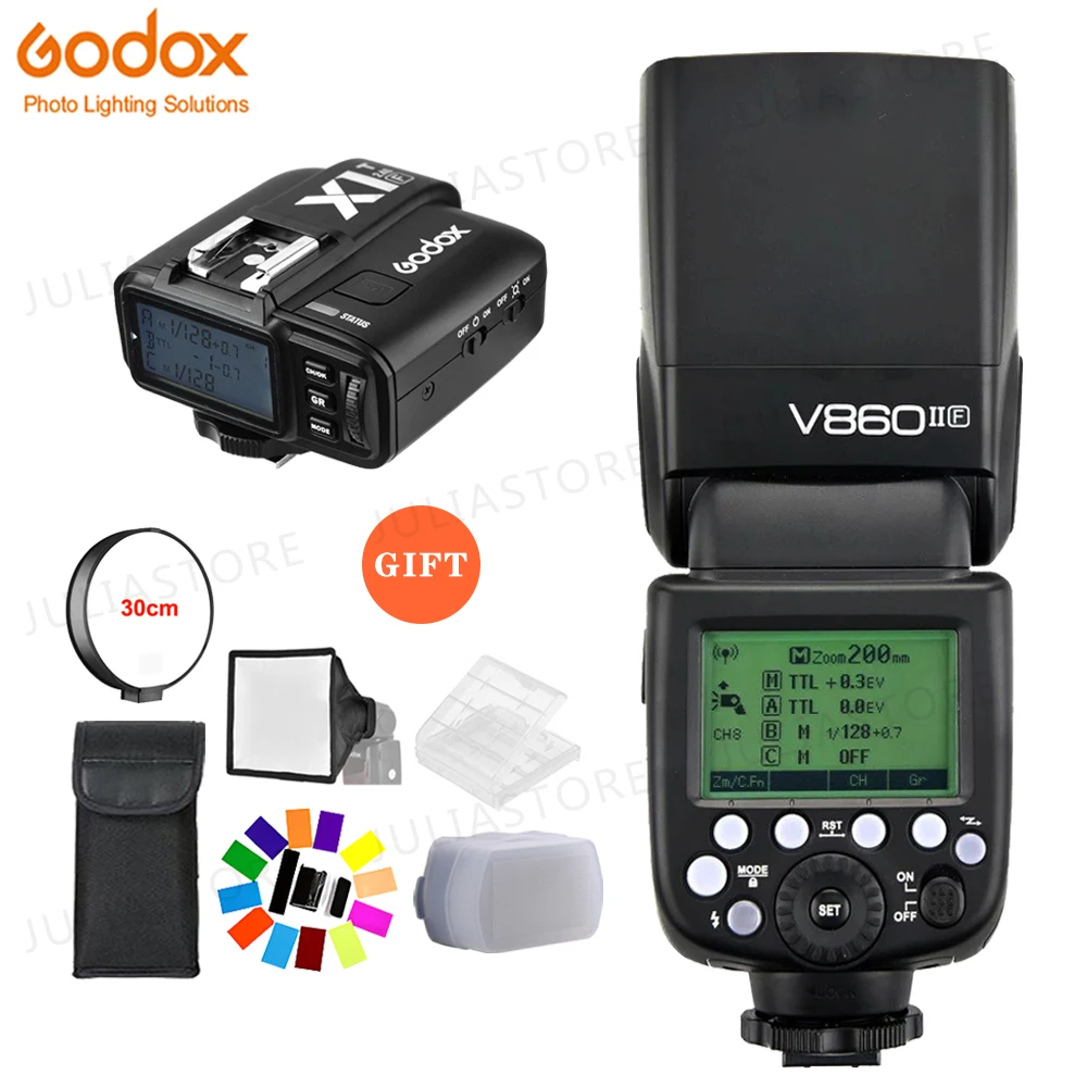 

Godox Ving V860II V860II-F E-TTL HSS 1/8000 Li-ion Battery Speedlite Flash+X1T-F Transmitter for Fujifilm DSLR+Gift KIT
