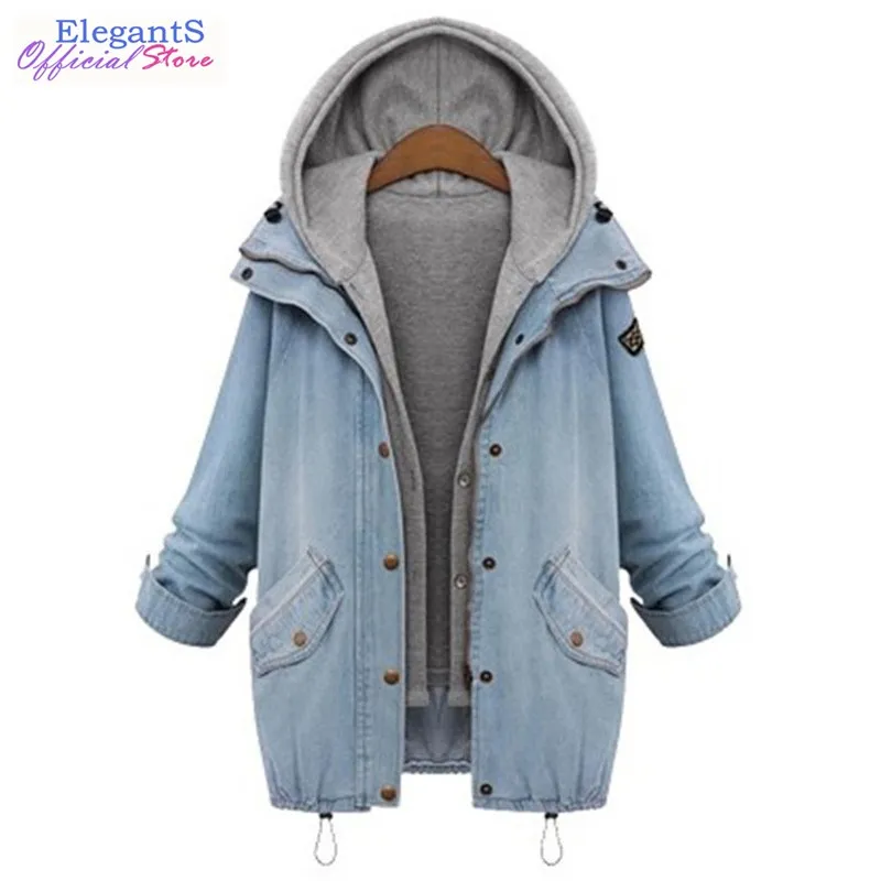 

Vintage Women Hooded Denim Jacket Coat 2 Piece Set Female Zipper Jean Jackets Drawstring Trends Hoodie Windbreaker 2019 Winter