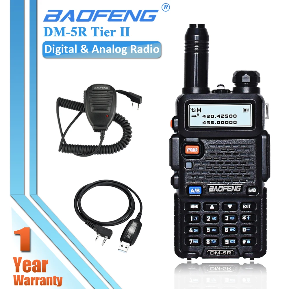 Baofeng DM-5R Walkie Talkie DMR Tier II двухстороннее цифровое радио УКВ УВЧ Dual Band CB трансивер 128 CH + кабель USB + Динамик Mic