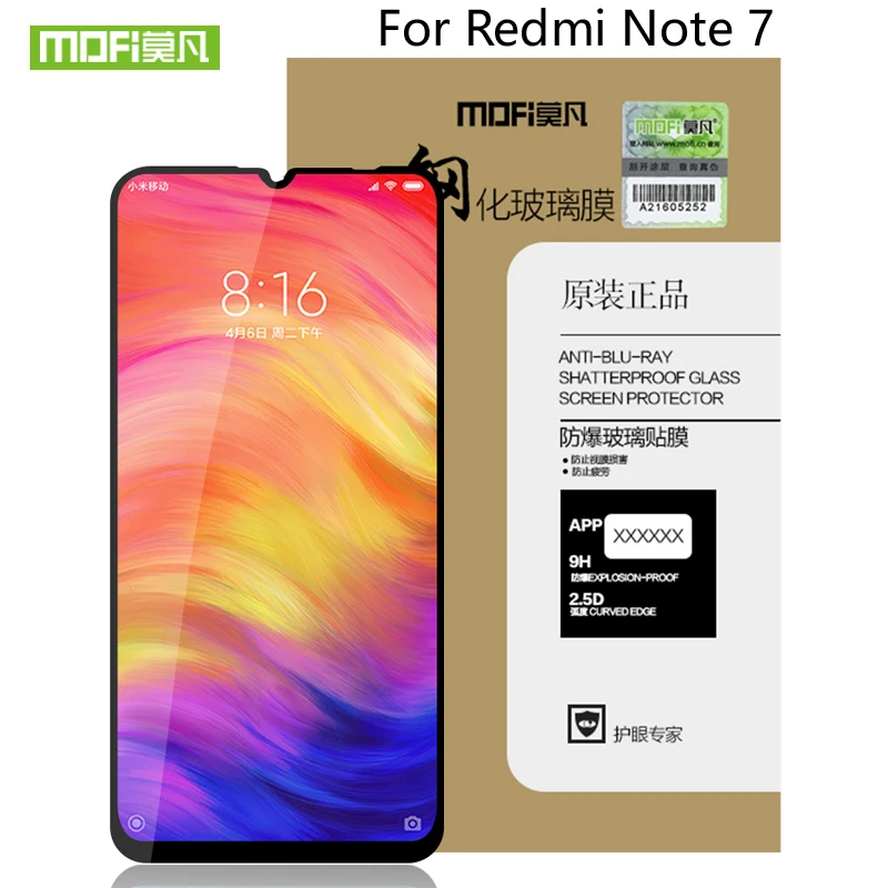 

Mofi 9H tempered glass For Xiaomi Redmi Note7 screen protector protective guard film front case cover For Redmi Note 7 Pro glass