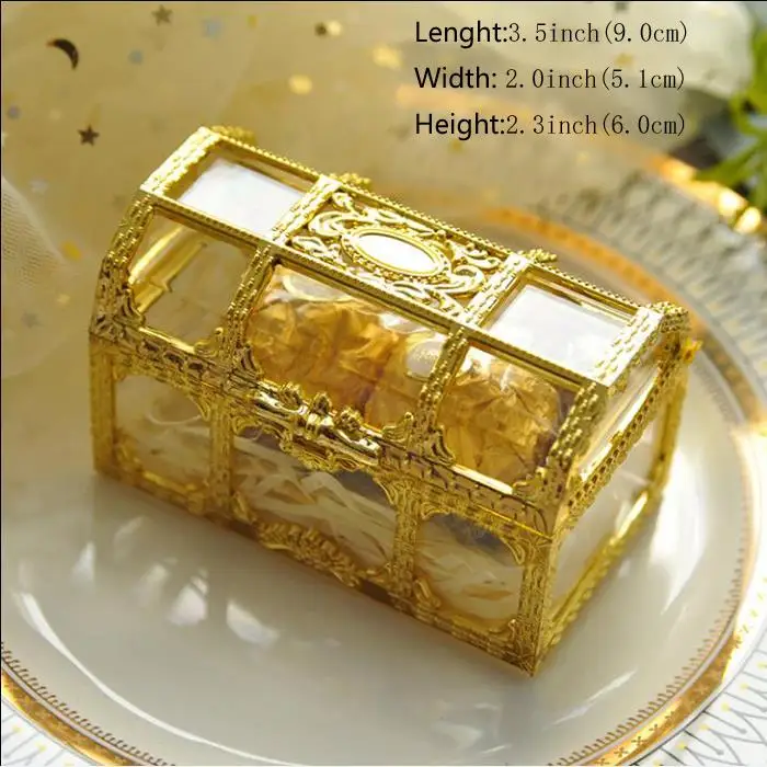 20 шт. Большие размеры высшего класса золотой прозрачный свадебные пластиковые свадебные коробочки для конфет подарки детский душ сувениры