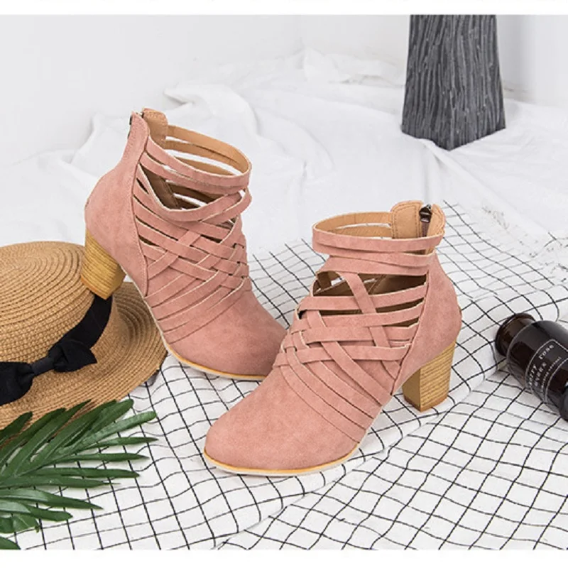 2018 Rose Dos Tête Daim Basiques Ronde Glissière Automne De Couleur Épais Solide Avec Sauvage Et Bottes Croix Femmes Au 1022 Chaussures Ljj OPkXiTZu