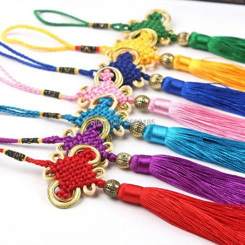 

Free shipping HOT Feng shui Lucky China Knot Bead Color Pendant Mascot Home Decoration Health Protection Car or Door Decor