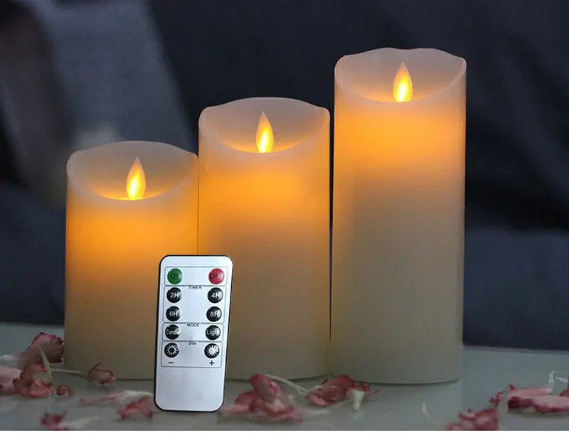 set of 3 Flickering Pillar LED Candle Light Remote controlled 2/4/6/8H