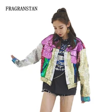 Новая мода, с рисунком, цветные, с блестками, хит, цвет, джинсовые пальто, весна, осень, повседневная, свободная, уличный стиль, верхняя одежда, JQ249