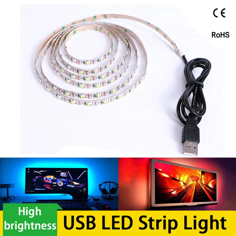 Светодиодная лента USB 3528 DC 5 В RGB/белый/теплый белый 50 см 1 м 2 м 3 м 4 м 5 м ТВ Настольный экран фоновое смещение освещения