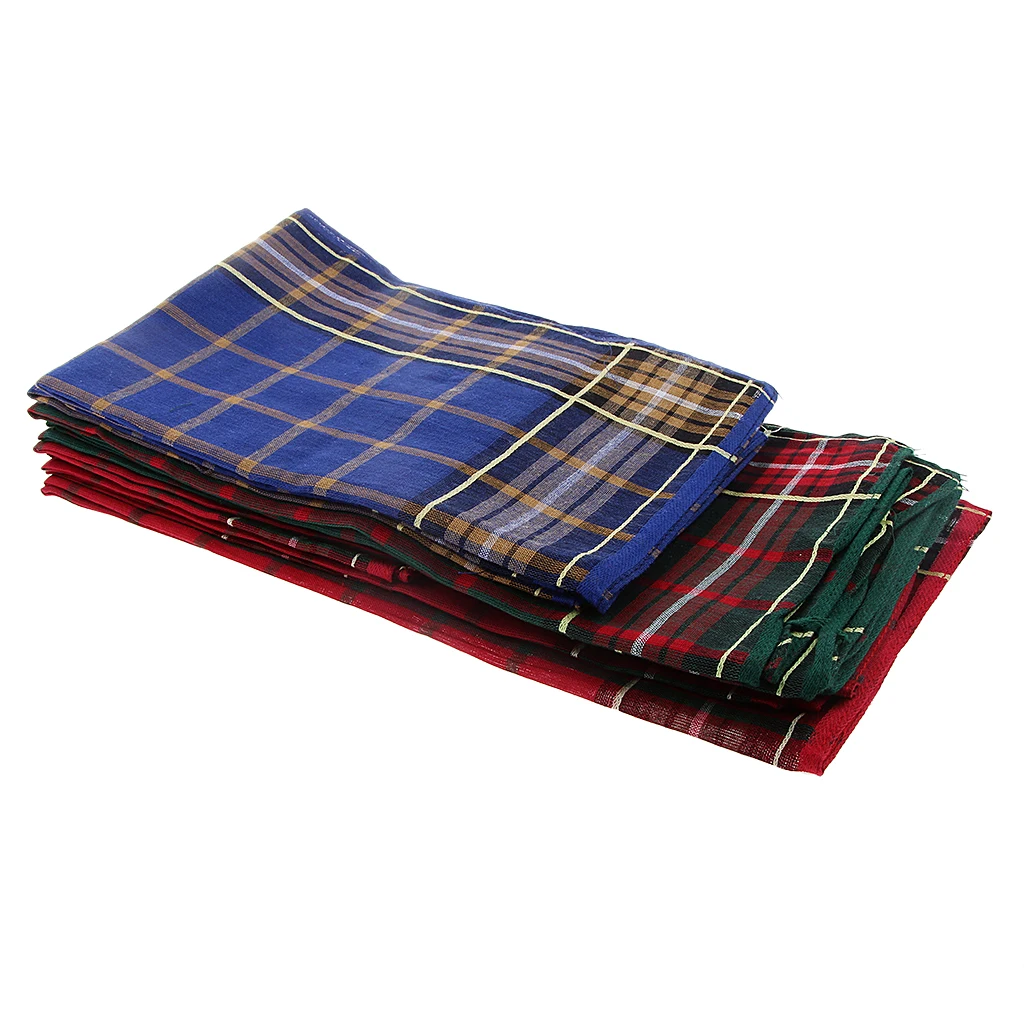  12PCS Wholesale Vintage Mens Handkerchief 100% Cotton Plaid Pocket Square Male Wedding Hanky Xmas A